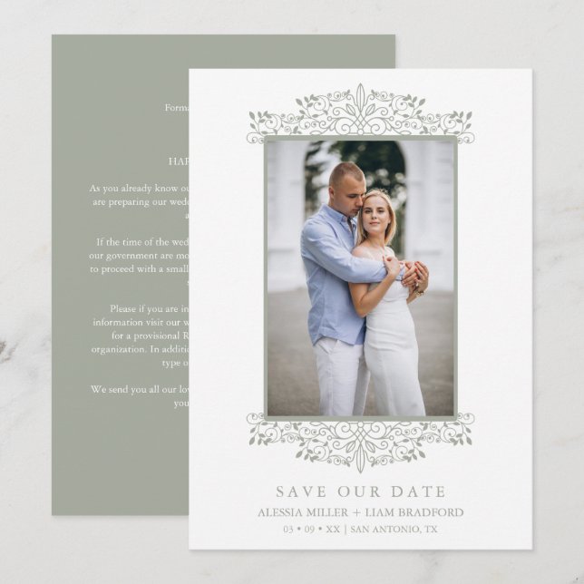 Trendy Photo Chic Ornament Sophisticated Wedding Save The Date (Front/Back)