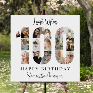 Trendy Photo Collage 100th Birthday Party Welcome Foam Board