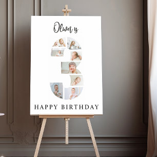 Trendy Photo Collage 3rd Birthday Party Welcome Foam Board