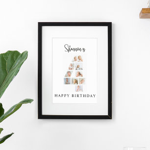 Trendy Photo Collage 4th Birthday Party Welcome Poster