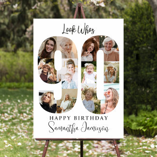 Trendy Photo Collage 90th Birthday Party Welcome Foam Board