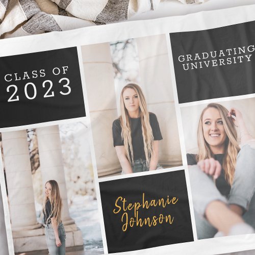 Trendy Photo Collage Any Year Name Graduation Fleece Blanket