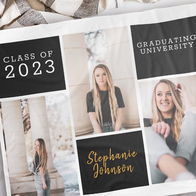 Trendy Photo Collage Any Year Name Graduation Fleece Blanket (Creator Uploaded)