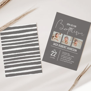 Trendy Photo Collage   Baptism Invitation