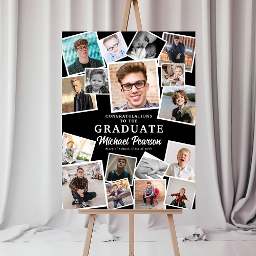 Trendy Photo Collage Graduation Party Sign