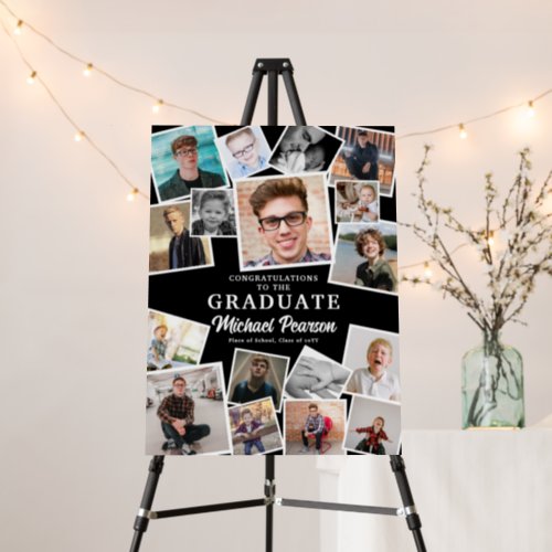 Trendy Photo Collage Graduation Party Sign