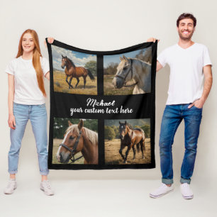 Trendy Photo Collage Personalized Horse Lover Fleece Blanket