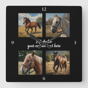 Trendy Photo Collage Personalized Horse Lover      Square Wall Clock