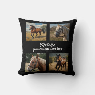 Trendy Photo Collage Personalized Horse Lover      Throw Pillow