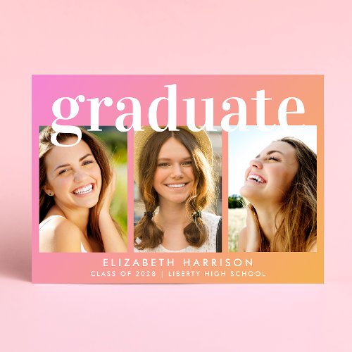 Trendy Photo Collage Pink Orange Graduation Announcement