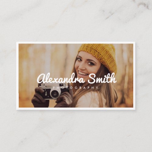 trendy photo frame white text photography business card