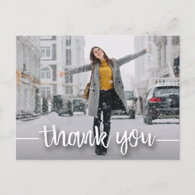 Trendy Photo Graduation White Script Thank You Postcard (Front)
