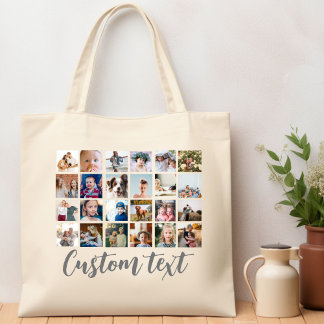 Trendy photo grid collage custom text Tote Bag