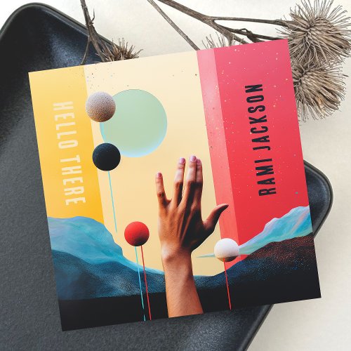 Trendy Photo Hello Hand l Modern Unformal Collage Square Business Card