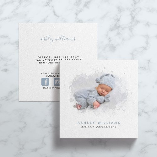 Trendy Photo Mask Newborn Photographer Square Business Card