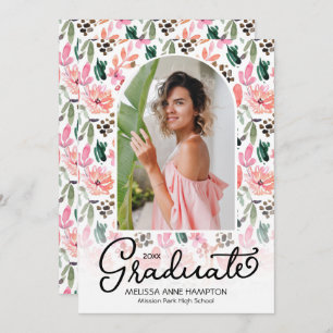 Trendy Photo on Floral Graduation Party Invitation