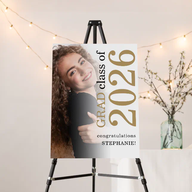 Grad Overlay Trendy Photo Overlay Congrats Grad 2026 Graduation Foam Board | Zazzle