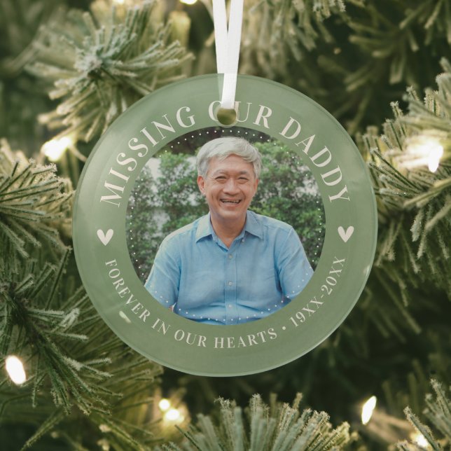 Trendy Photo Personalized Memorial Loss Glass Ornament (Insitu)