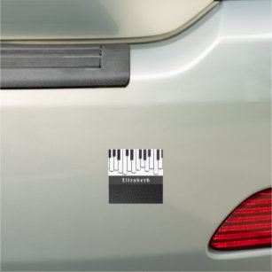 Trendy Piano Keys and Faux Black Leather Monogram Car Magnet