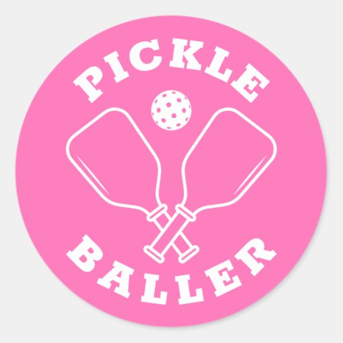 Trendy Pickle Baller Hot Pink Classic Round Sticker