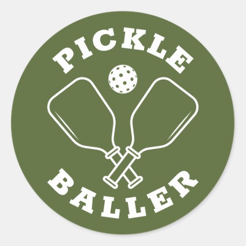 Trendy Pickle Baller Olive Green Classic Round Sticker