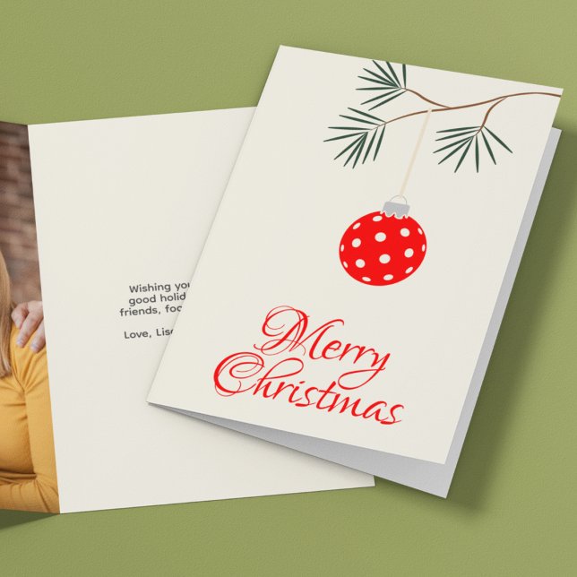 Trendy Pickleball Ornament Red Christmas Photo Holiday Card (Creator Uploaded)