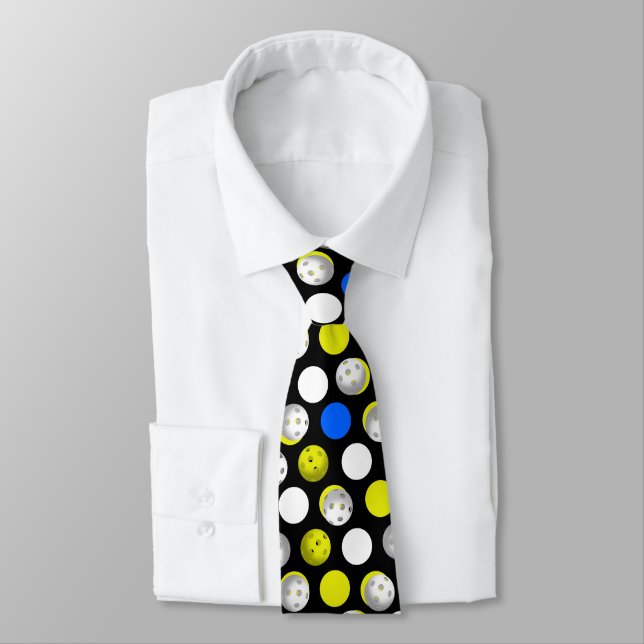 Trendy Pickleball Pattern Blue Green Neck Tie (Tied)