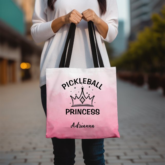 Trendy Pickleball Princess Pink Ombre with Crown Tote Bag (Creator Uploaded)