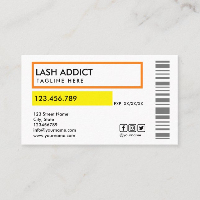 trendy pill bottle lashes package label business card (Front)