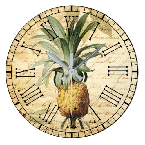 Trendy  Pineapple Art Vintage Calligraphy Large Clock