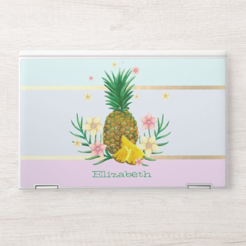 Trendy Pineapple Flowers Pastel Stripe  HP Laptop Skin