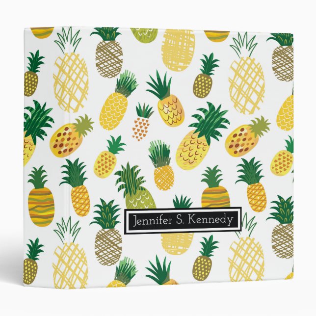 Trendy Pineapple Pattern | Add Your Name 3 Ring Binder (Front/Spine)