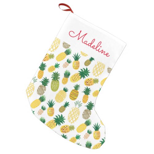 Trendy Pineapple Pattern  Add Your Name Small Christmas Stocking