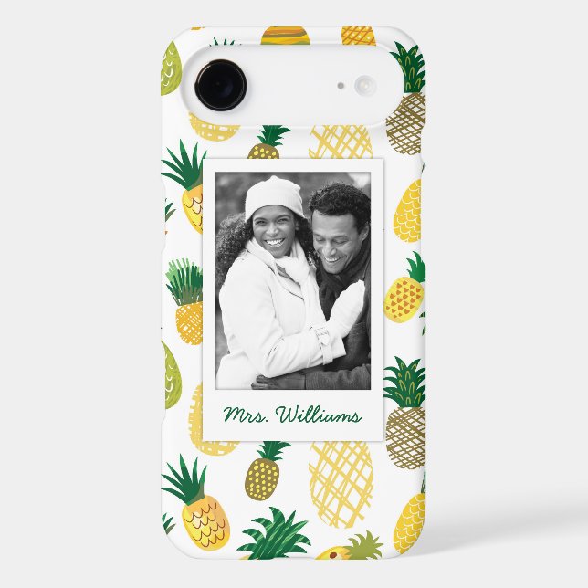 Trendy Pineapple Pattern | Add Your Photo & Name Case-Mate iPhone Case (Back)