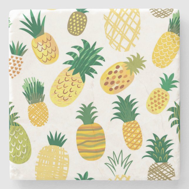 Trendy Pineapple Pattern Stone Coaster (Front)