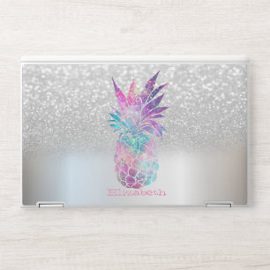 Trendy Pineapple, Silver Glitter Bokeh HP Laptop Skin