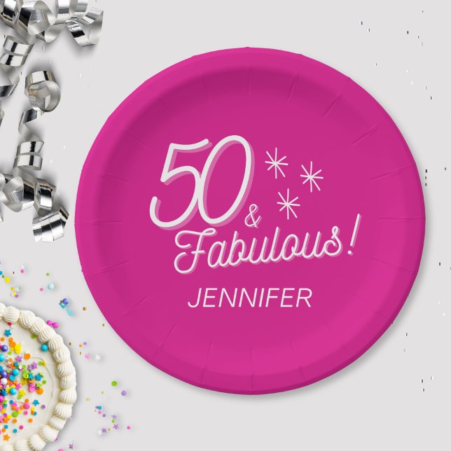 Trendy Pink 50 And Fabulous Birthday Paper Plates (Creator Uploaded)