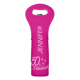 Trendy Pink 50 And Fabulous Birthday Wine Bag