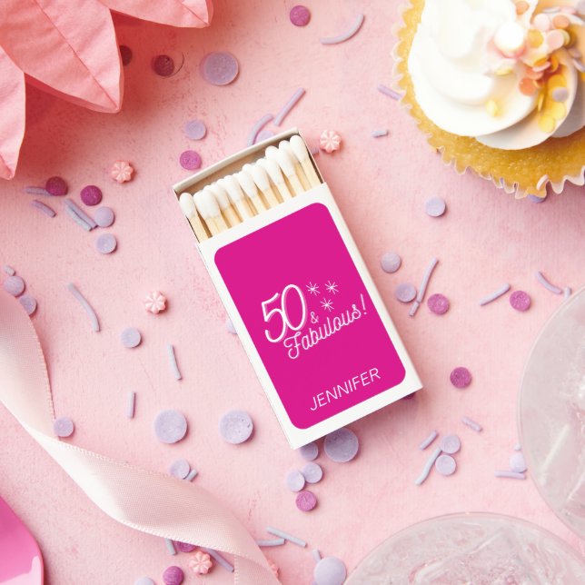 Trendy Pink 50 and Fabulous  Matchboxes (Insitu)