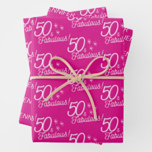 Trendy Pink 50 and Fabulous Wrapping Paper Sheets