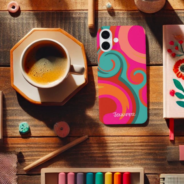 Trendy Pink Abstract Swirls Personalized Modern Case-Mate iPhone Case (Creator Uploaded)