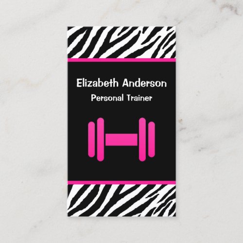 Trendy Pink and Black Dumbbell Personal Trainer Business Card Templates