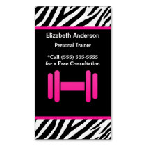 Trendy Pink and Black Dumbbell Personal Trainer Business Card Magnet