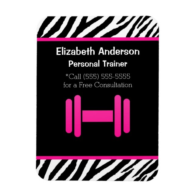 Trendy Pink and Black Dumbbell Personal Trainer Magnet (Vertical)