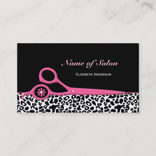 Trendy Pink and Black Leopard Hair Salon Scissors Business Card