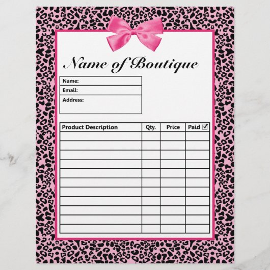 Trendy Pink And Black Leopard Hot Pink Order Forms (Front)
