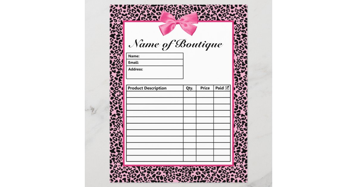 Trendy Pink And Black Leopard Hot Pink Order Forms | Zazzle
