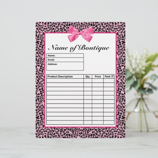 Trendy Pink And Black Leopard Hot Pink Order Forms (Standing Front)