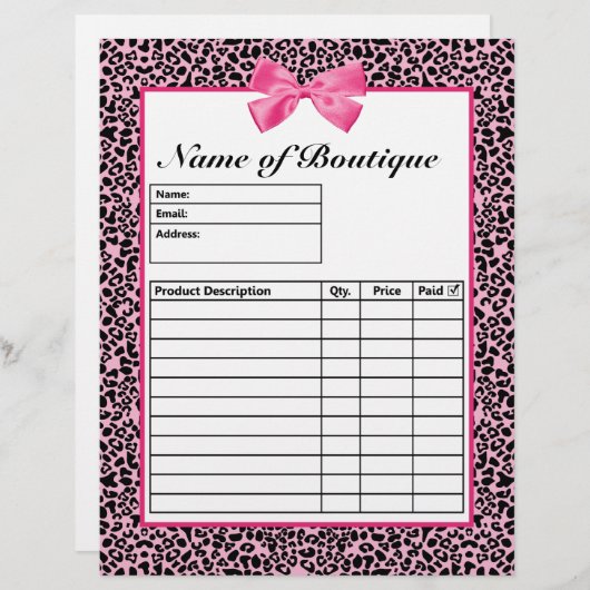 Trendy Pink And Black Leopard Hot Pink Order Forms (Front/Back)