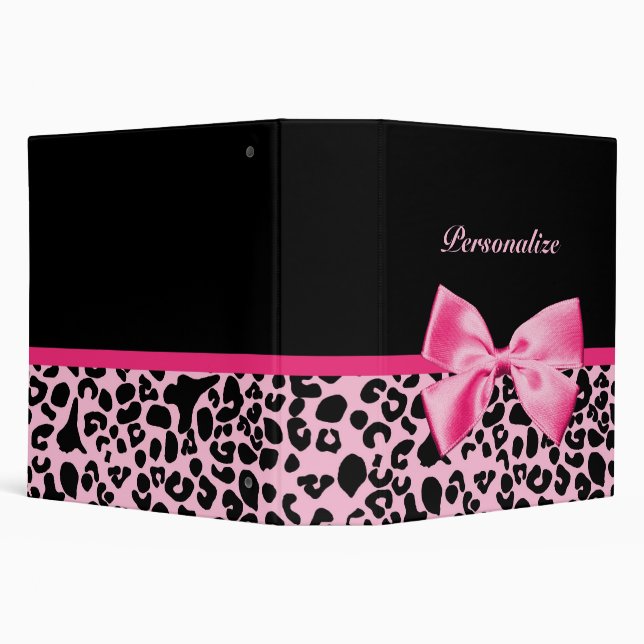 Trendy Pink And Black Leopard Hot Pink Ribbon 3 Ring Binder (Background)